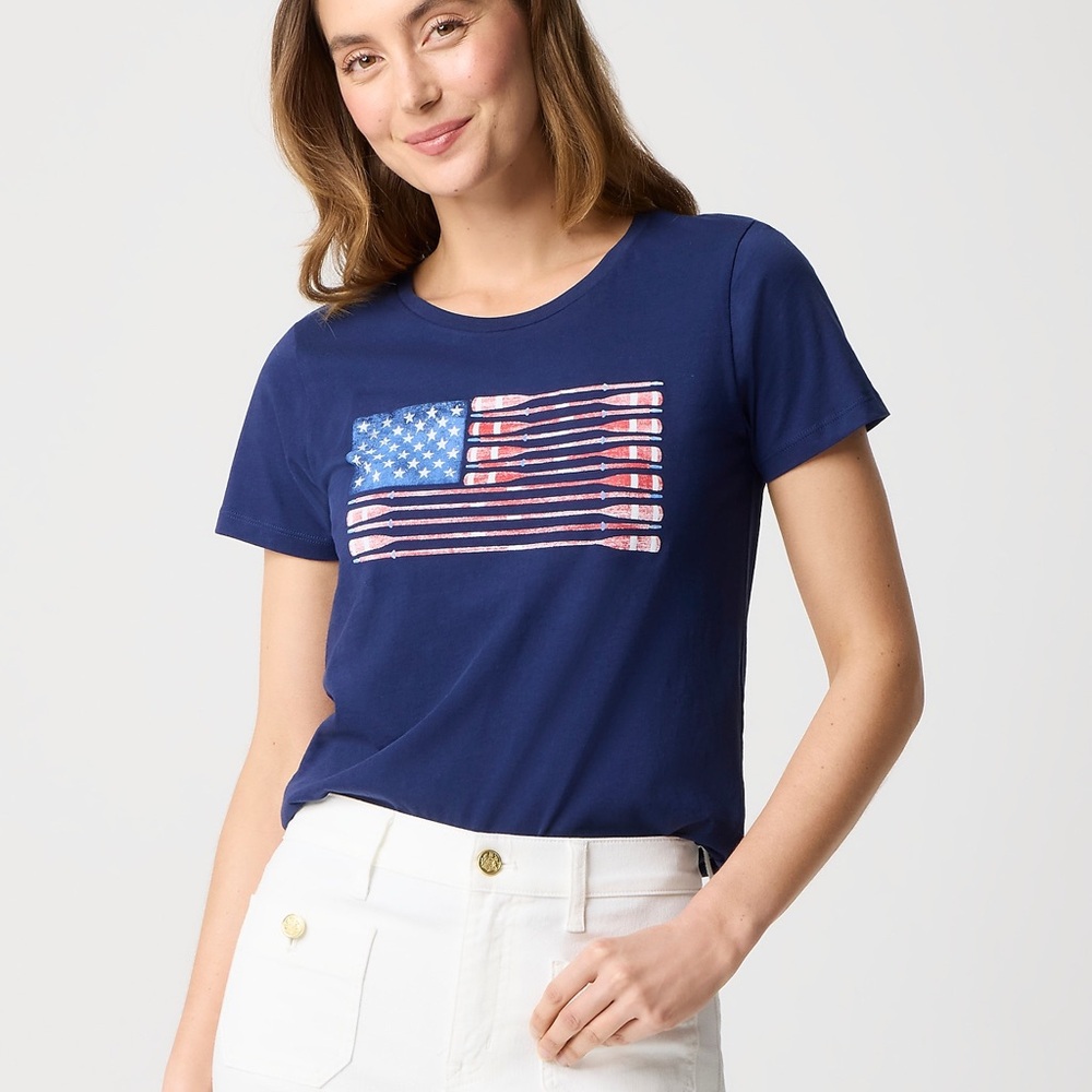 NWT J. Crew flag with oars Navy Blue Graphic Tee M
